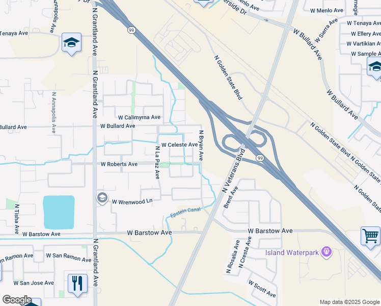 map of restaurants, bars, coffee shops, grocery stores, and more near 6546 W Oswego Ave in Fresno