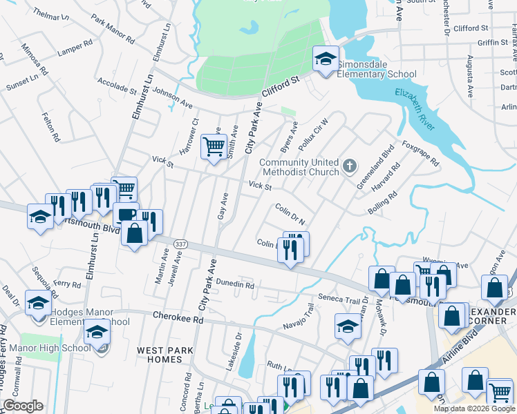 map of restaurants, bars, coffee shops, grocery stores, and more near 21 Byers Avenue in Portsmouth