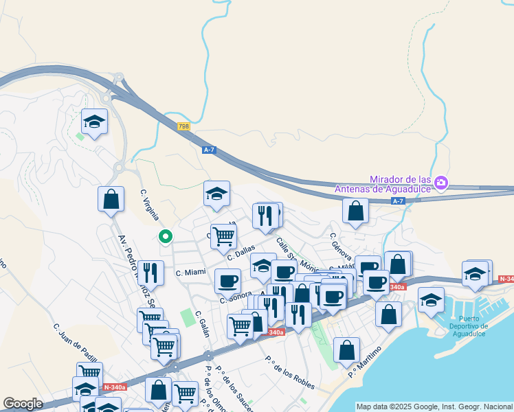 map of restaurants, bars, coffee shops, grocery stores, and more near 1M Calle Catania in Aguadulce