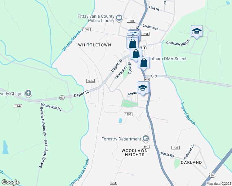 map of restaurants, bars, coffee shops, grocery stores, and more near 311 Whitehead Court in Chatham