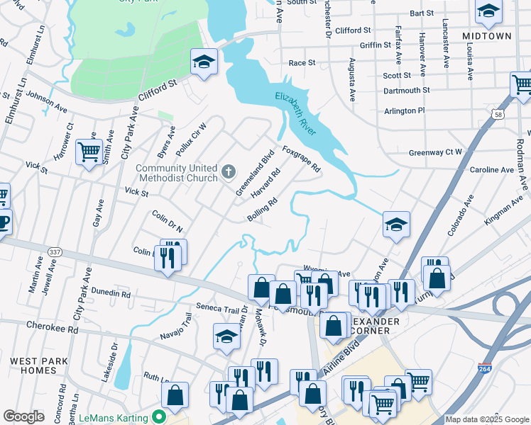 map of restaurants, bars, coffee shops, grocery stores, and more near 80 Bolling Road in Portsmouth