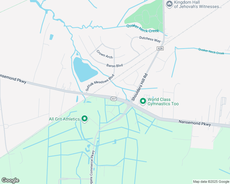 map of restaurants, bars, coffee shops, grocery stores, and more near 5100 Nansemond Parkway in Suffolk