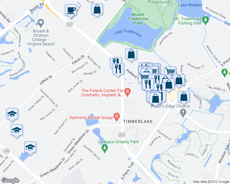 map of restaurants, bars, coffee shops, grocery stores, and more near 4318 Sugarleaf Court in Virginia Beach