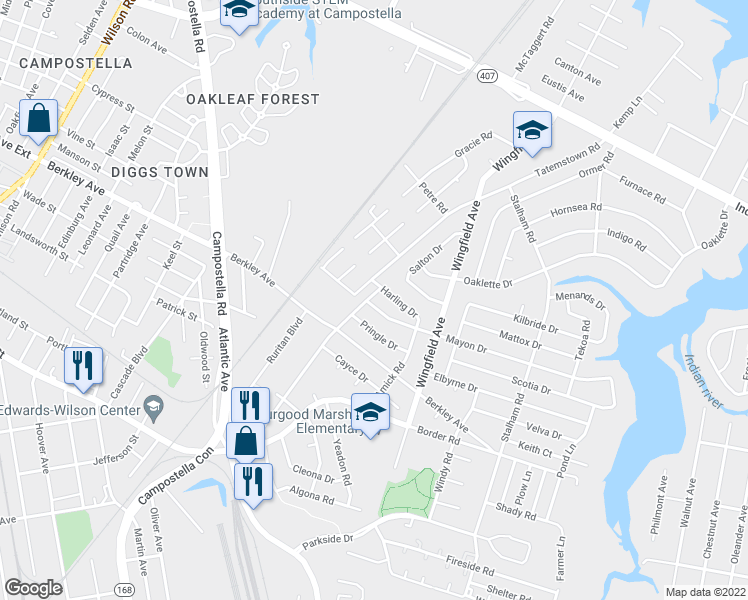 map of restaurants, bars, coffee shops, grocery stores, and more near 2501 Mayon Drive in Chesapeake