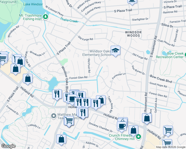 map of restaurants, bars, coffee shops, grocery stores, and more near 3848 Forest Glen Road in Virginia Beach