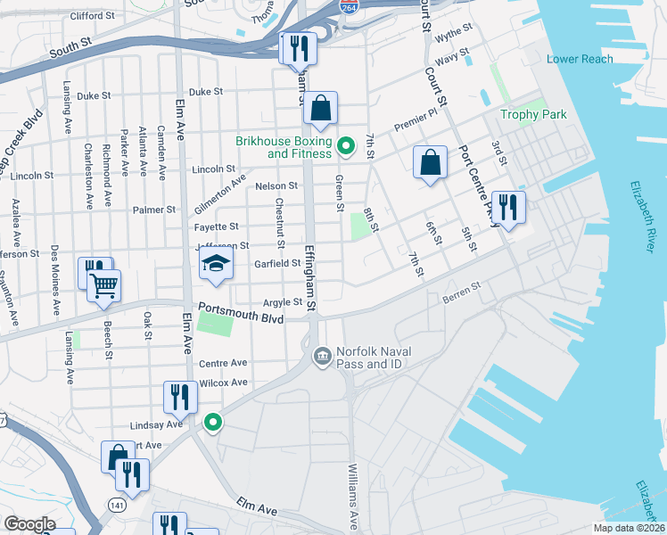 map of restaurants, bars, coffee shops, grocery stores, and more near 700 Coolidge Street in Portsmouth