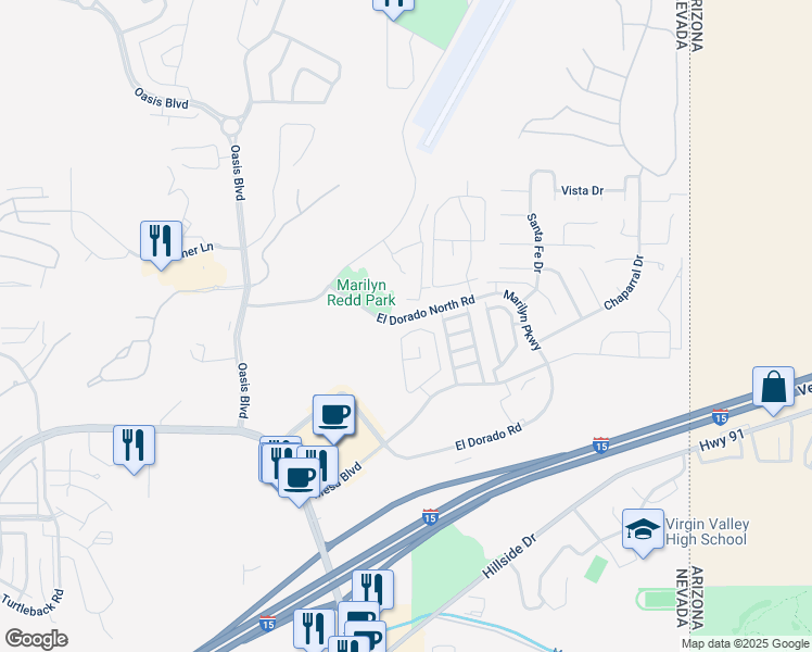map of restaurants, bars, coffee shops, grocery stores, and more near 449 Mesa Boulevard in Mesquite