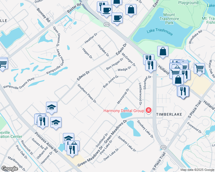 map of restaurants, bars, coffee shops, grocery stores, and more near 4533 Bob Jones Drive in Virginia Beach