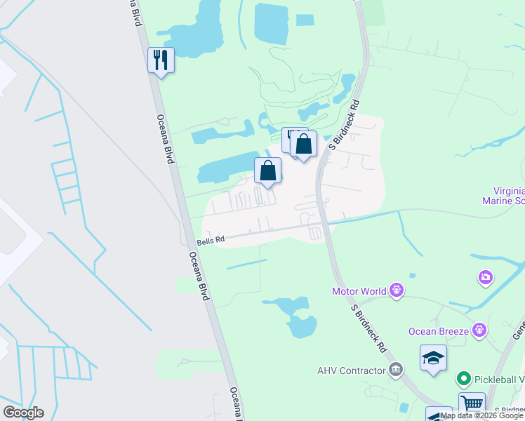 map of restaurants, bars, coffee shops, grocery stores, and more near 1273 Credle Road in Virginia Beach