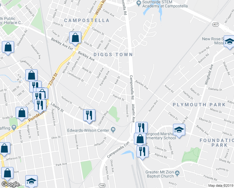 map of restaurants, bars, coffee shops, grocery stores, and more near 904 Cascade Boulevard in Chesapeake