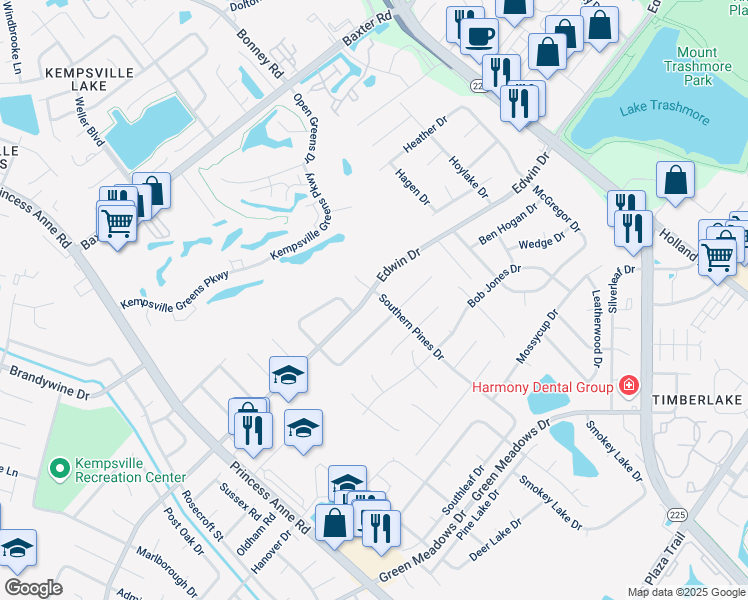 map of restaurants, bars, coffee shops, grocery stores, and more near 632 Edwin Drive in Virginia Beach