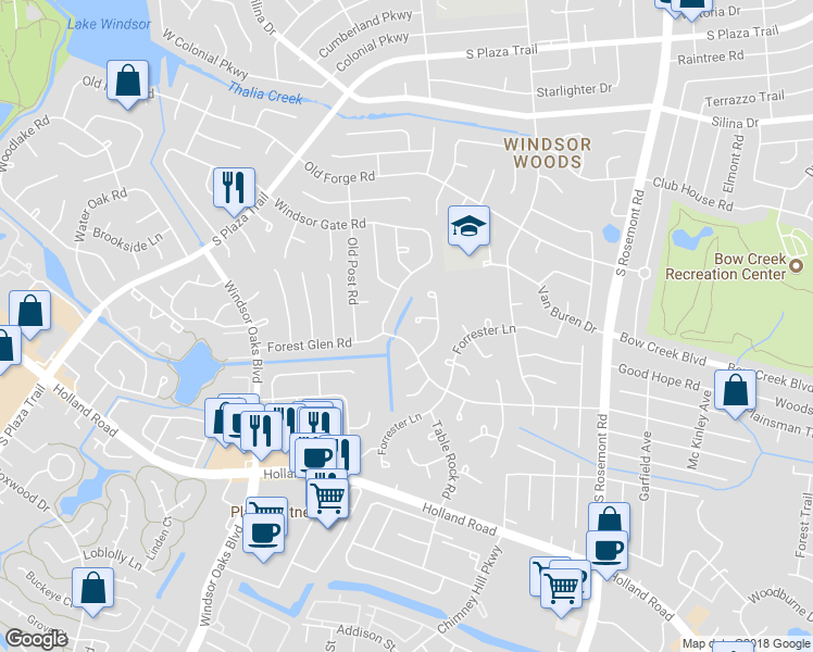 map of restaurants, bars, coffee shops, grocery stores, and more near 3817 Piping Rock Lane in Virginia Beach