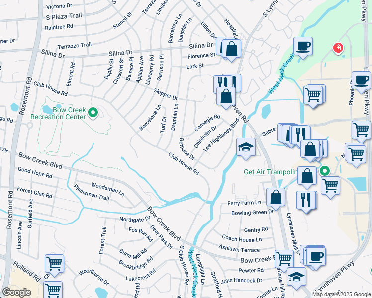 map of restaurants, bars, coffee shops, grocery stores, and more near 512 Bethune Dr in Virginia Beach