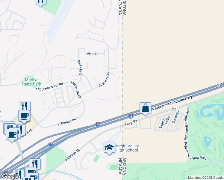 map of restaurants, bars, coffee shops, grocery stores, and more near 711 Aztec Circle in Mesquite