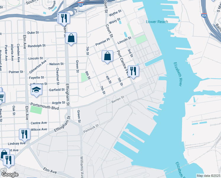 map of restaurants, bars, coffee shops, grocery stores, and more near 572 Portsmouth Boulevard in Portsmouth