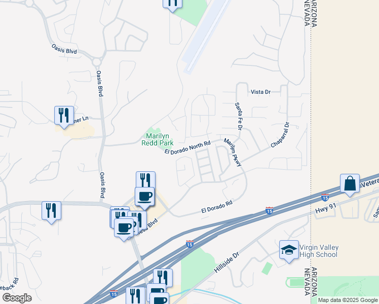 map of restaurants, bars, coffee shops, grocery stores, and more near 461 Mesa Boulevard in Mesquite