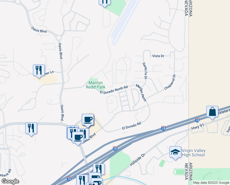 map of restaurants, bars, coffee shops, grocery stores, and more near 461 Mesa Boulevard in Mesquite