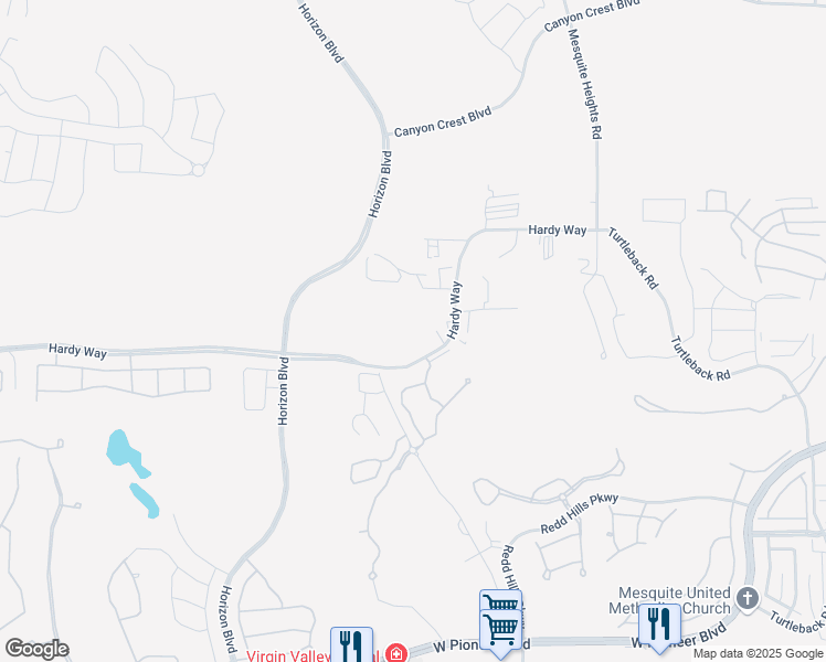 map of restaurants, bars, coffee shops, grocery stores, and more near 795 Hardy Way in Mesquite