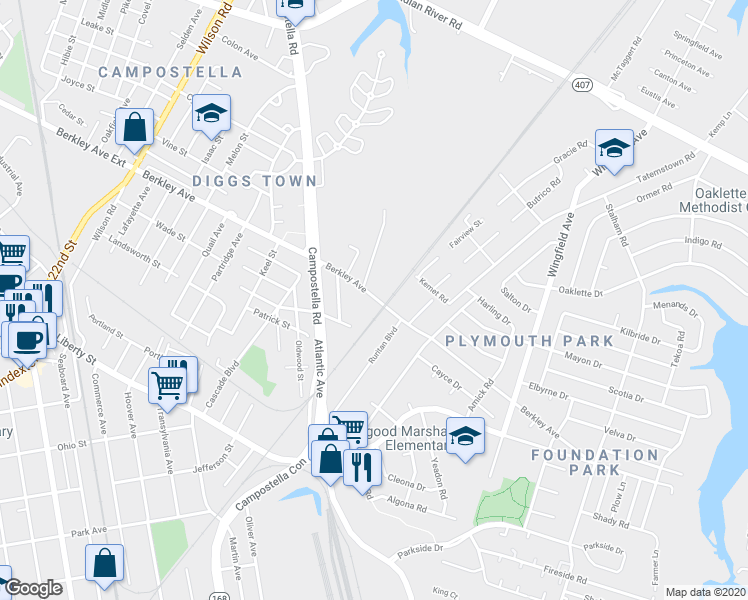 map of restaurants, bars, coffee shops, grocery stores, and more near 2250 Berkley Avenue in Chesapeake