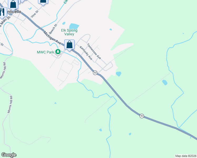 map of restaurants, bars, coffee shops, grocery stores, and more near 49 Allen Street in Monticello