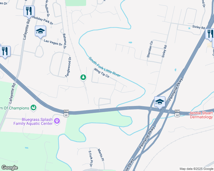 map of restaurants, bars, coffee shops, grocery stores, and more near 909 Wing Tip Circle in Hopkinsville