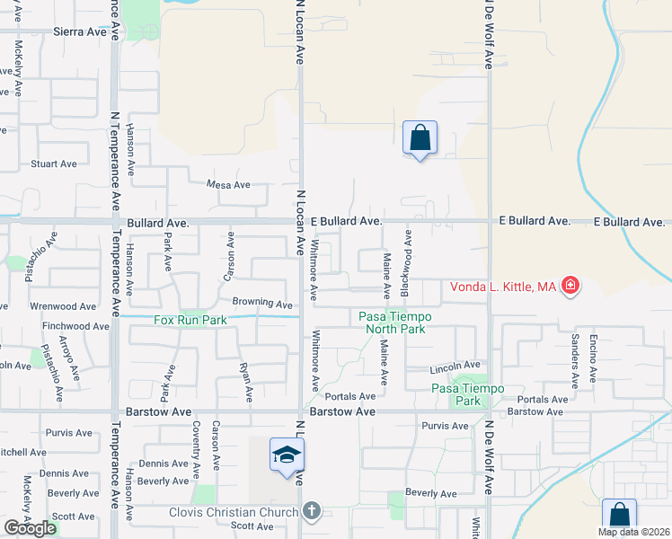 map of restaurants, bars, coffee shops, grocery stores, and more near 3057 Browning Avenue in Clovis