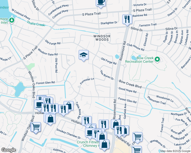 map of restaurants, bars, coffee shops, grocery stores, and more near 628 Presidential Boulevard in Virginia Beach