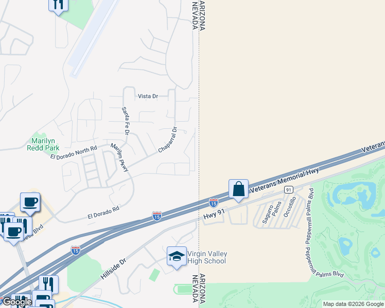 map of restaurants, bars, coffee shops, grocery stores, and more near 711 Aztec Circle in Mesquite