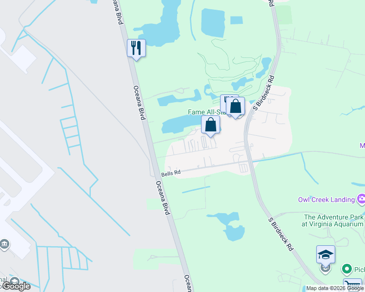 map of restaurants, bars, coffee shops, grocery stores, and more near 1295 Credle Road in Virginia Beach