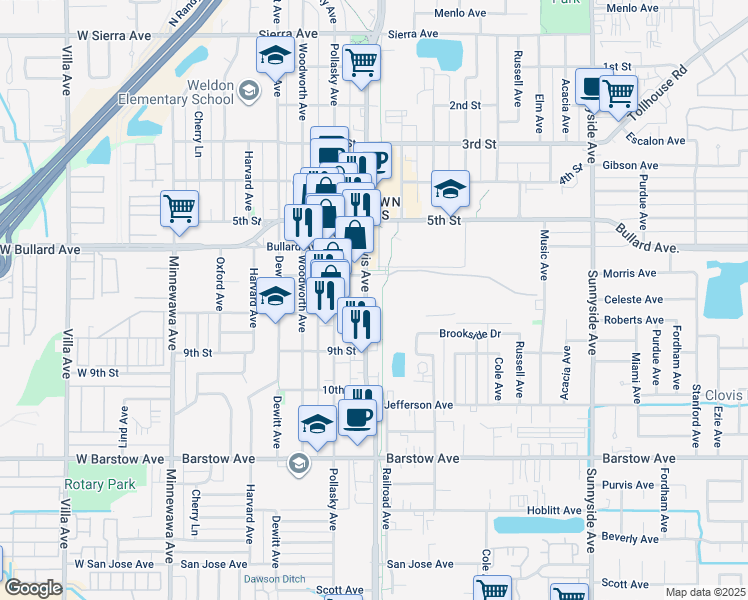 map of restaurants, bars, coffee shops, grocery stores, and more near 841 Clovis Avenue in Clovis