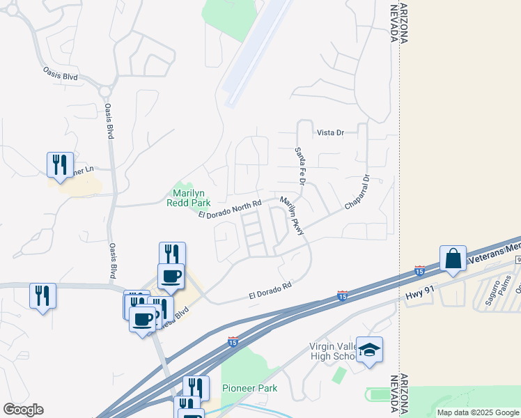 map of restaurants, bars, coffee shops, grocery stores, and more near 766 Mountain Ridge Street in Mesquite