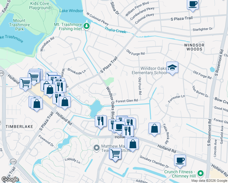 map of restaurants, bars, coffee shops, grocery stores, and more near 3920 Old Farm Lane in Virginia Beach