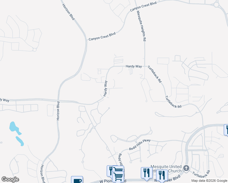 map of restaurants, bars, coffee shops, grocery stores, and more near 686 Mayan Circle in Mesquite