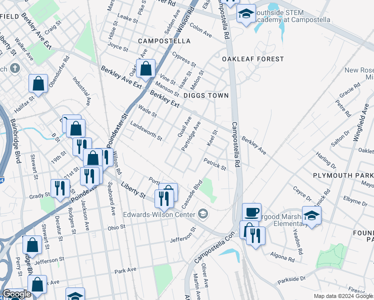 map of restaurants, bars, coffee shops, grocery stores, and more near 741 Partridge Avenue in Chesapeake