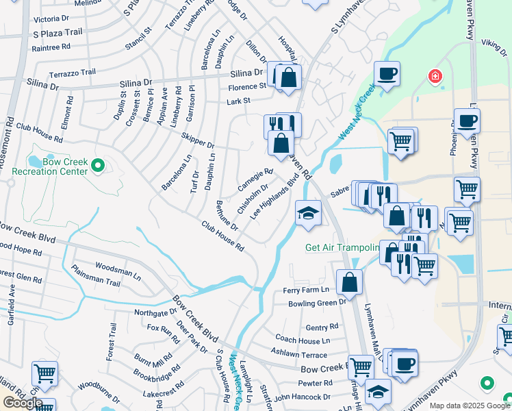 map of restaurants, bars, coffee shops, grocery stores, and more near 433 Chisholm Drive in Virginia Beach