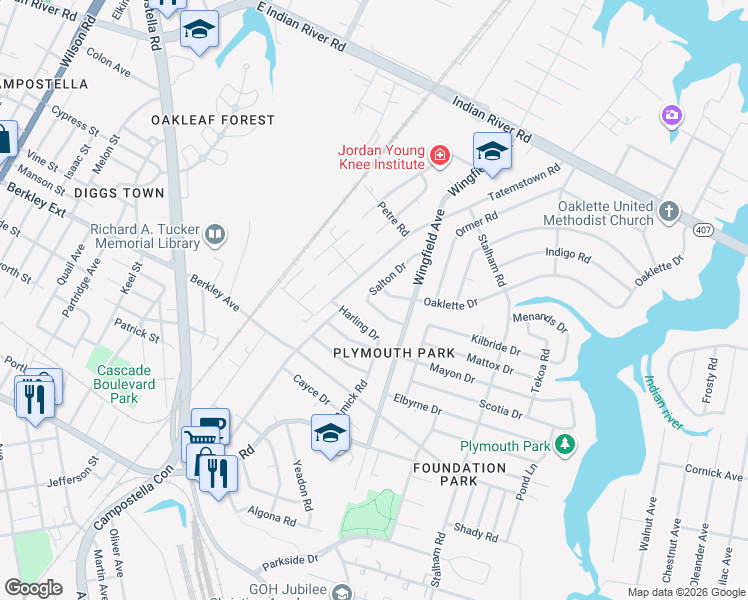 map of restaurants, bars, coffee shops, grocery stores, and more near 1426 Tatemstown Road in Chesapeake
