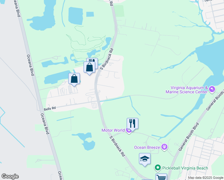 map of restaurants, bars, coffee shops, grocery stores, and more near 1049 Olds Lane in Virginia Beach