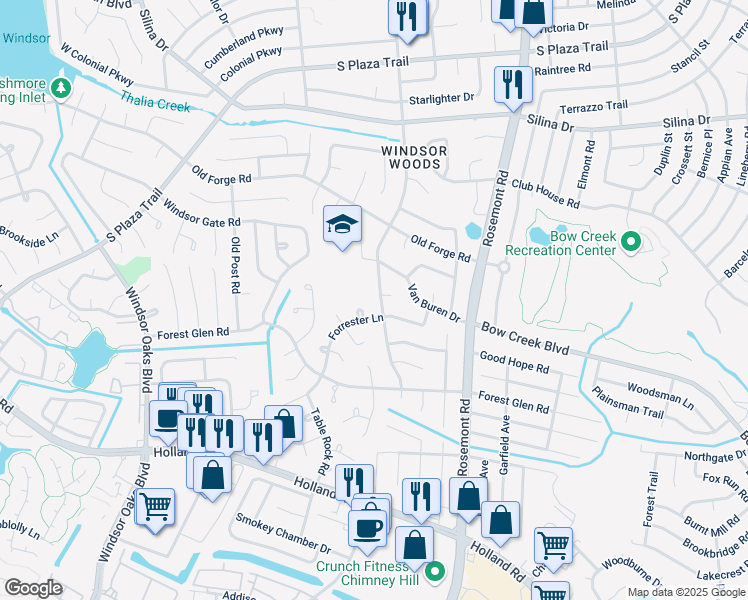 map of restaurants, bars, coffee shops, grocery stores, and more near 609 Presidential Boulevard in Virginia Beach