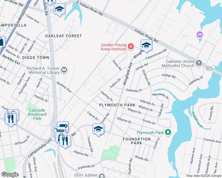 map of restaurants, bars, coffee shops, grocery stores, and more near 1426 Tatemstown Road in Chesapeake