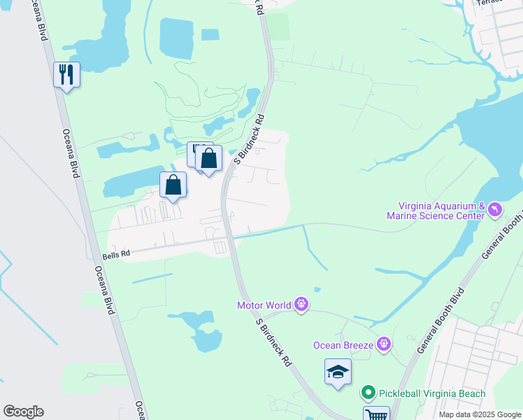 map of restaurants, bars, coffee shops, grocery stores, and more near 1049 Olds Lane in Virginia Beach