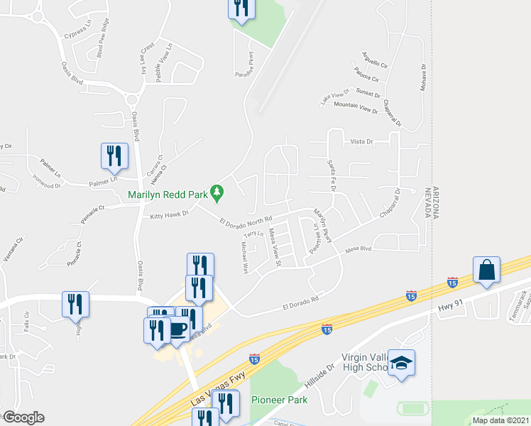 map of restaurants, bars, coffee shops, grocery stores, and more near 799 Mesquite Springs Drive in Mesquite