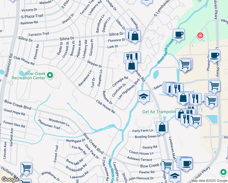 map of restaurants, bars, coffee shops, grocery stores, and more near 433 Chisholm Drive in Virginia Beach