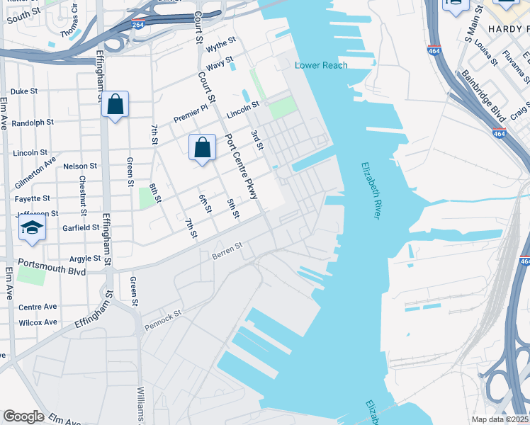 map of restaurants, bars, coffee shops, grocery stores, and more near 340 Portsmouth Boulevard in Portsmouth