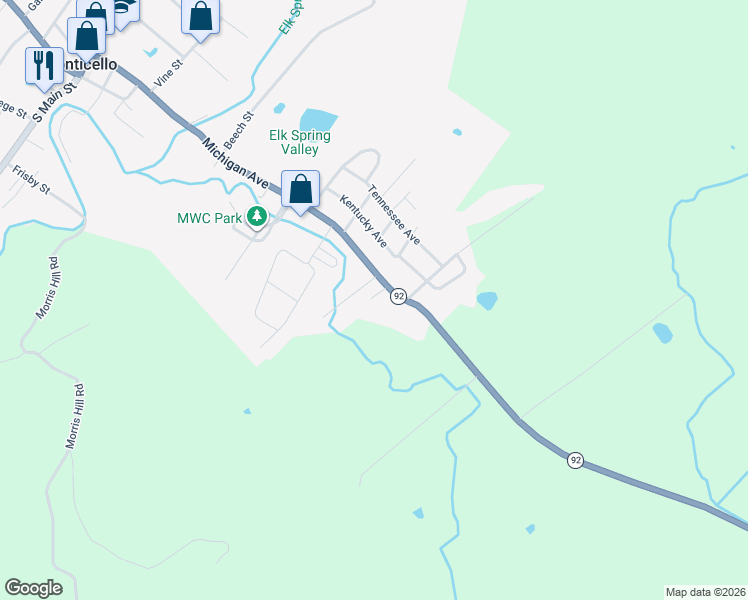 map of restaurants, bars, coffee shops, grocery stores, and more near 49 Allen Street in Monticello