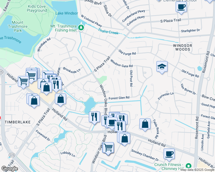 map of restaurants, bars, coffee shops, grocery stores, and more near 3920 Old Farm Lane in Virginia Beach