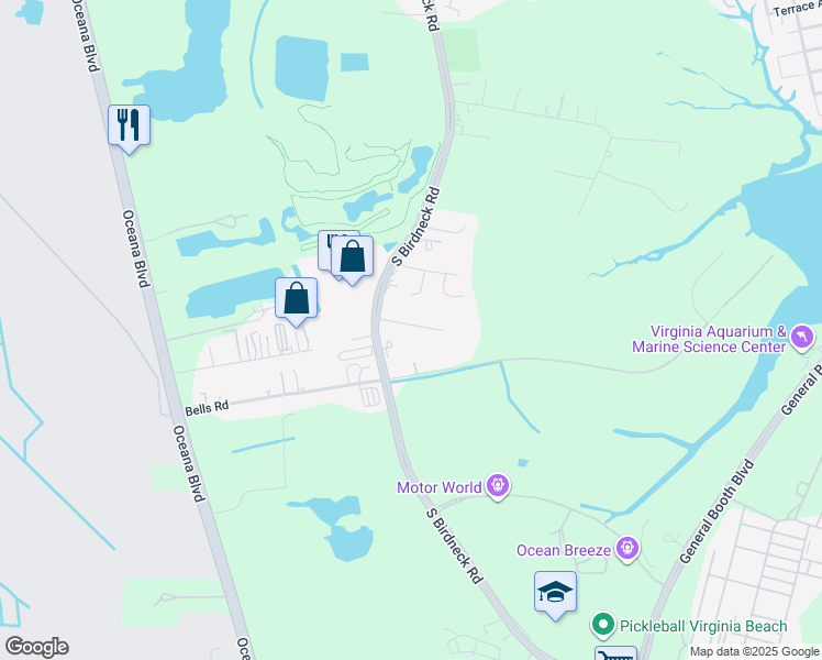 map of restaurants, bars, coffee shops, grocery stores, and more near 1065 Olds Lane in Virginia Beach
