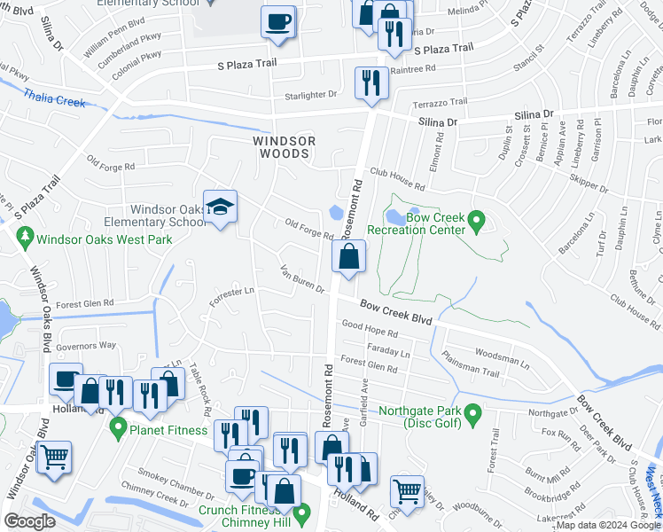 map of restaurants, bars, coffee shops, grocery stores, and more near 561 South Rosemont Road in Virginia Beach