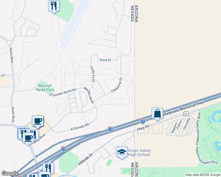 map of restaurants, bars, coffee shops, grocery stores, and more near 770 Buena Vista Circle in Mesquite