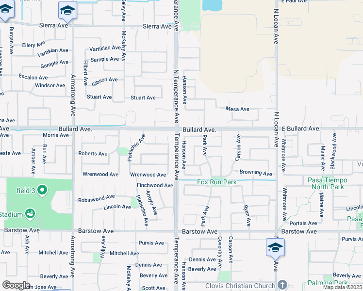 map of restaurants, bars, coffee shops, grocery stores, and more near 735 Carolina Avenue in Clovis