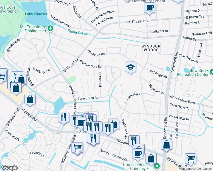 map of restaurants, bars, coffee shops, grocery stores, and more near 3800 Old Post Court in Virginia Beach